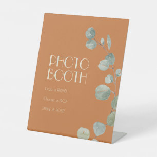 Terracotta Eucalyptus Deco Wedding Photo Booth Pedestal Sign