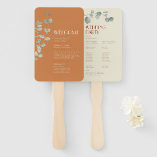Terracotta Eucalyptus Deco Wedding Program Hand Fan
