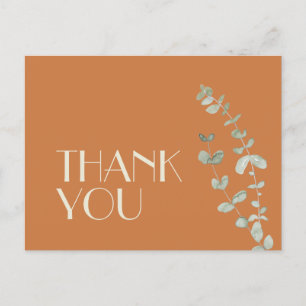 Terracotta Eucalyptus Deco Wedding Thank You Postcard