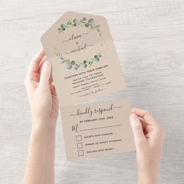 Terracotta Eucalyptus Greenery Wedding Elegant All In One Invitation (Tearaway)