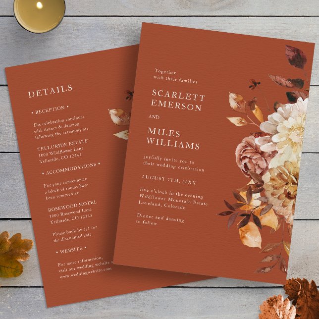 Terracotta Fall All In One Wedding Invitation (Rustic Terracotta Fall Floral All In One Wedding Invitation by Painted Paperie
)