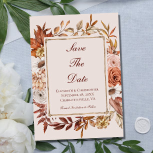 Terracotta Fall Autumn Floral Peach Brown Wedding Save The Date