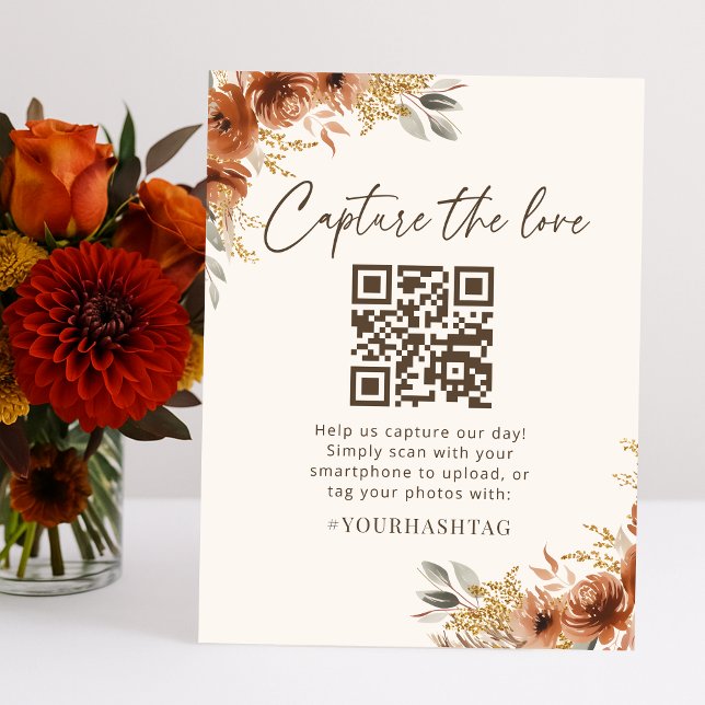 Terracotta Fall Boho Capture the love Wedding  Pedestal Sign (Terracotta Fall Boho Capture the love Wedding Pedestal Sign)