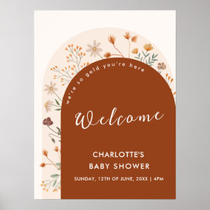 Terracotta Fall Boho Wildflower Arch Welcome Poster