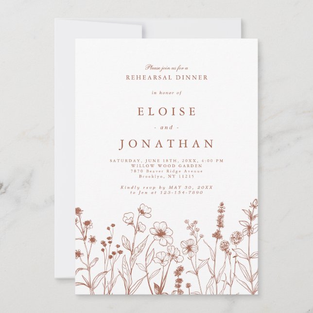 Terracotta Fall Boho Wildflower Rehearsal Dinner Invitation (Front)