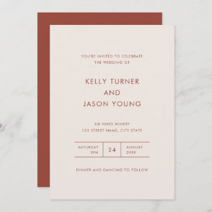 Terracotta Fall Colours Modern Boho Minimal Weddin Invitation