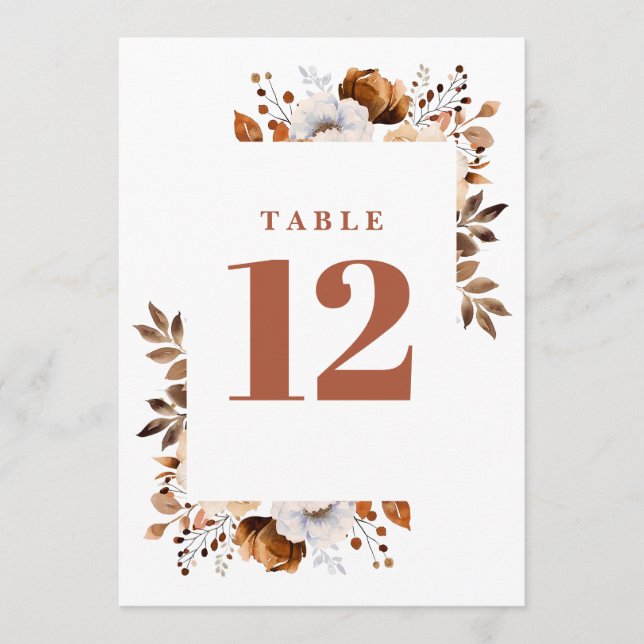 Terracotta Fall Country Floral Table Number (Front)