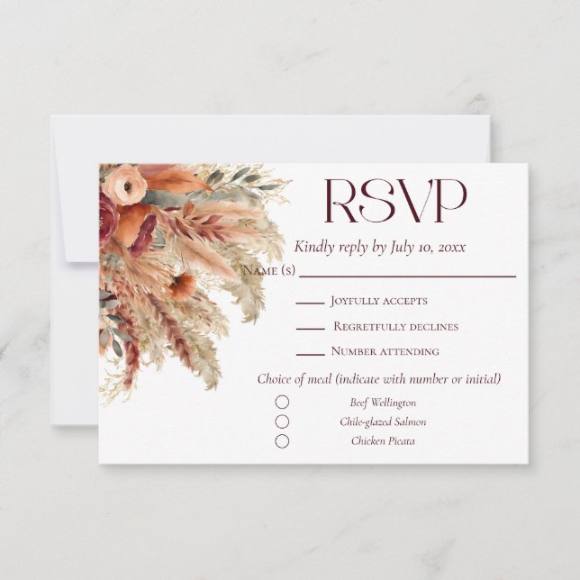 Terracotta Fall Dried Florals Pampas Grass Meals RSVP Card (Front)