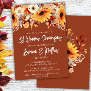 Terracotta Fall Floral 1st Wedding Anniversary  Invitation