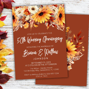 Terracotta Fall Floral 50th Wedding Anniversary Invitation