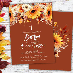 Terracotta Fall Floral Baptism Invitation