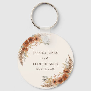 Terracotta Fall Floral Boho Rustic Wedding Favors Key Ring