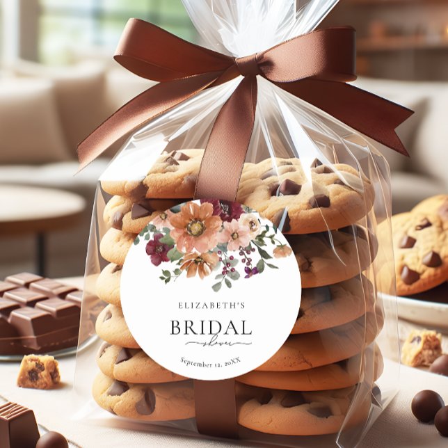 Terracotta Fall Floral Bridal Shower Classic Round Sticker (Creator Uploaded)