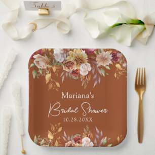 Terracotta Fall Floral Bridal Shower Paper Plate