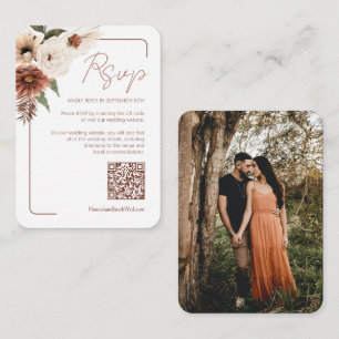 Terracotta Fall Floral Modern QR Code RSVP Enclosure Card
