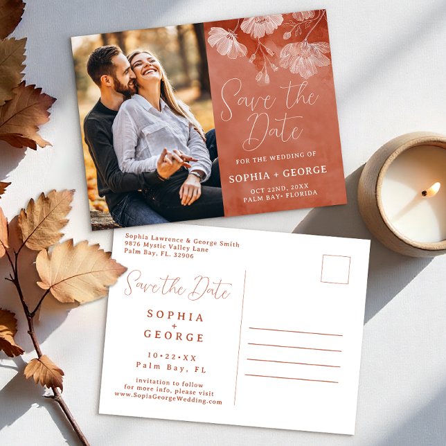 Terracotta Fall Floral Save the Date Postcard (Save The Date)