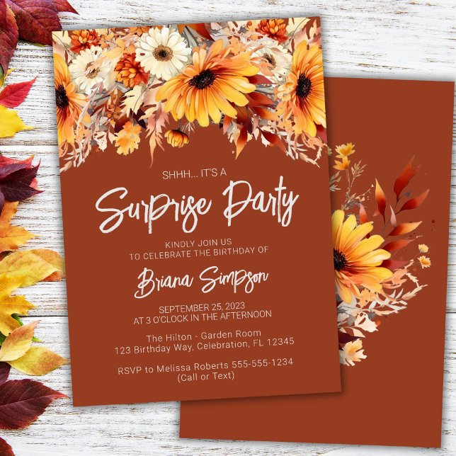 Terracotta Fall Floral Surprise Birthday Invitation (Creator Uploaded)