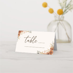 Terracotta Fall Floral Table Number Wedding  Place Card