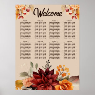 Terracotta Fall Floral Wedding Seating Chart