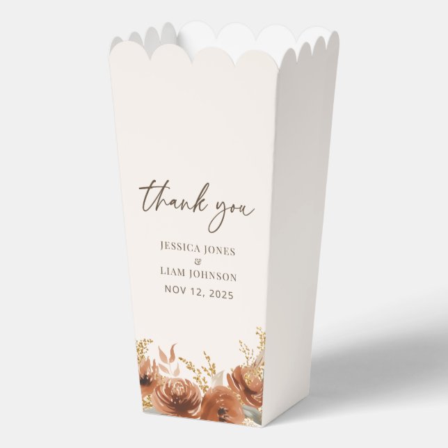Terracotta Fall Floral Wedding Thank you Popcorn Favour Box (Front)