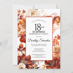 Terracotta Fall Flowers 18th Surprise Birthday Invitation