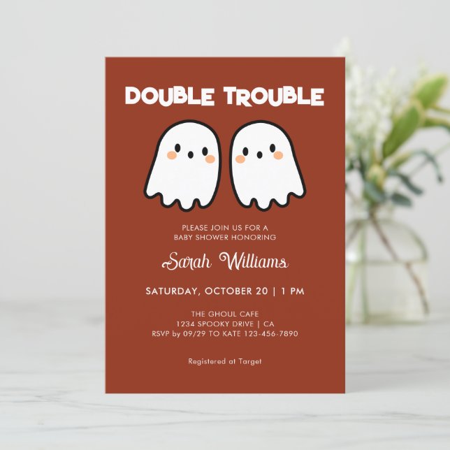 Terracotta Fall Gender Neutral Twins Baby Shower Invitation (Standing Front)