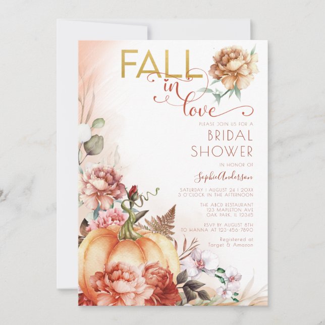 Terracotta Fall in Love Burnt Orange Bridal Shower Invitation (Front)