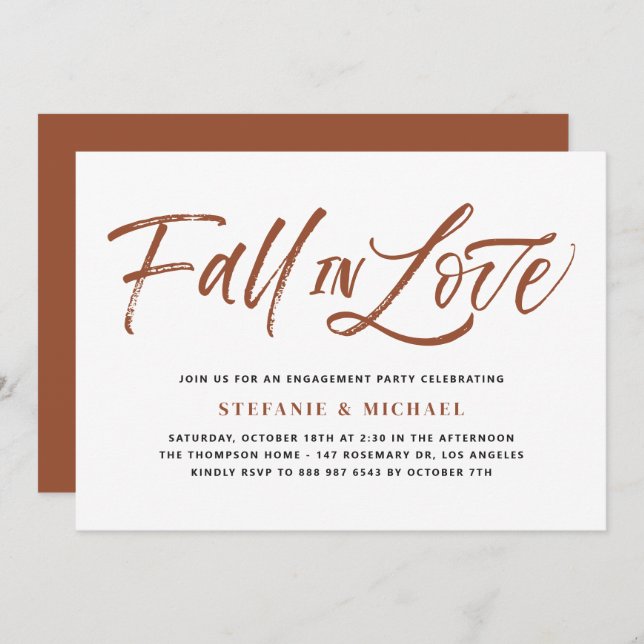 Terracotta Fall In Love Lettering Engagement Party Invitation (Front/Back)