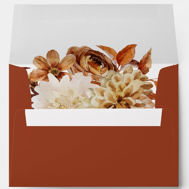 Terracotta Fall Leaves Floral Envelope (Terracotta Watercolor Fall Leaves Floral Envelope by Painted Paperie
)
