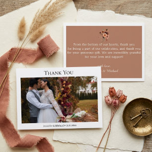 Terracotta Fall Photo Wedding Thank You Modern  Card