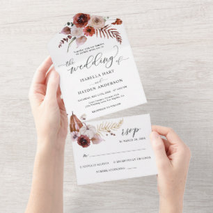 Terracotta Fall Pumpkins Boho Wedding Details RSVP All In One Invitation