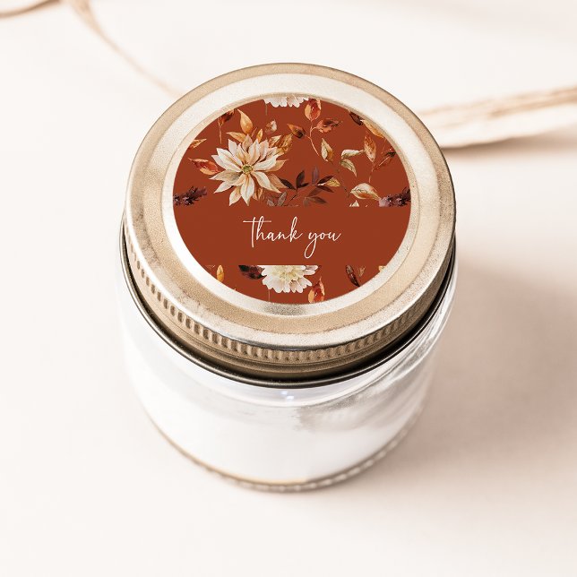 Terracotta Fall Thank You Sticker (Terracotta Fall Copper Leaves Thank You Sticker by Painted Paperie
)