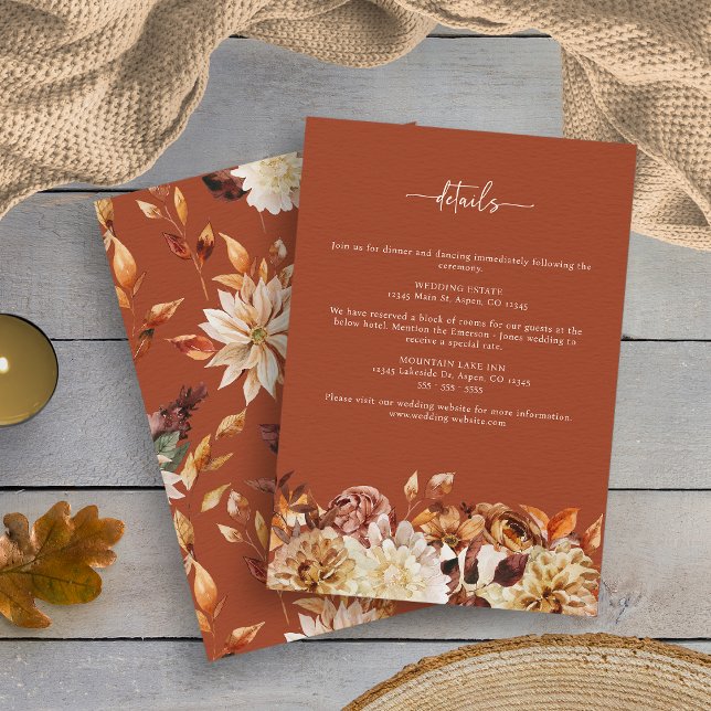 Terracotta Fall Wedding Enclosure Card (Elegant Terracotta Fall Leaves Wedding Enclosure Card by Painted Paperie)