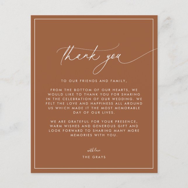 Terracotta Fall Wedding Thank You Card (Front)