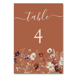 Terracotta Fall Wildflower Wedding Table Number