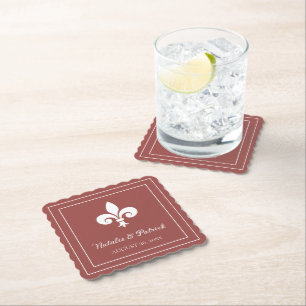 Terracotta Fleur de Lis Wedding Paper Coasters