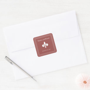Terracotta Fleur de Lis Wedding Stickers