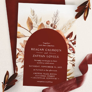 Terracotta Floral Arch Pampas Grass Wedding Invitation