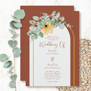 Terracotta Floral Arch QR Code Non Photo Wedding  Invitation