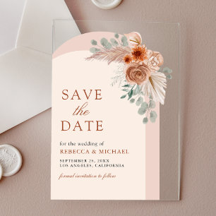 Terracotta Floral Arch Wedding Save the Date Acrylic Invitations