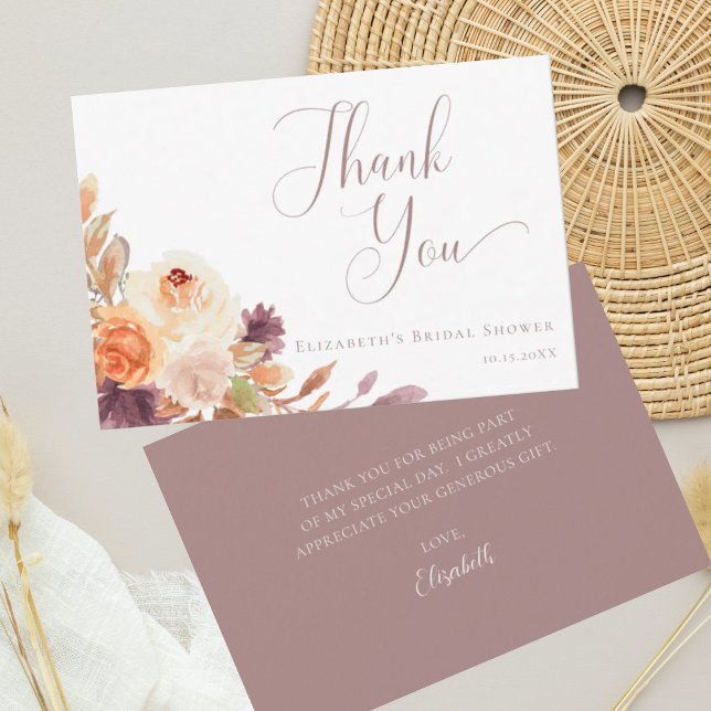 Terracotta Floral Autumn Bridal Shower Thank You Card (Creator Uploaded)