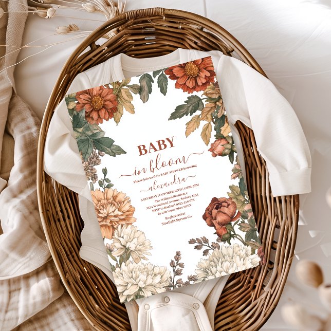 Terracotta Floral Baby in Bloom Baby Shower Invitation (Creator Uploaded)