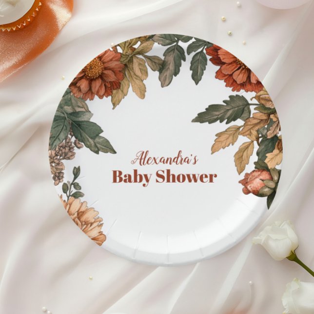 Terracotta Floral Baby in Bloom Baby Shower Paper Plate (Creator Uploaded)