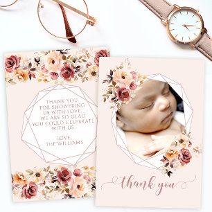 Terracotta floral baby shower photo thank you card