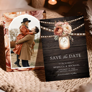 Terracotta Floral Barn Wood Photo Wedding Save The Date