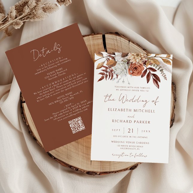 Terracotta Floral Boho Autumn All In One Wedding Invitation (Creator Uploaded)