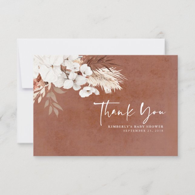 Terracotta Floral Boho Baby Shower Thank You Card (Front)