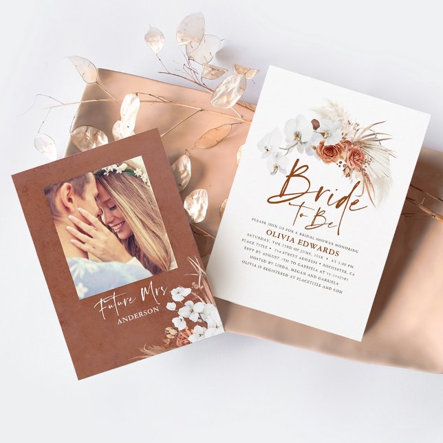 Terracotta Floral Boho Bridal Shower Mrs Photo Invitation (Creator Uploaded)