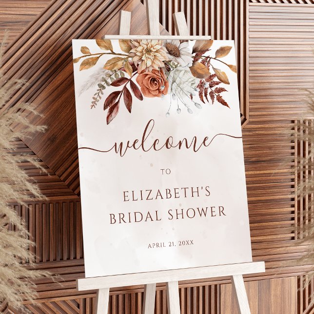 Terracotta Floral Boho Fall Bridal Shower Welcome Poster (Creator Uploaded)
