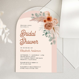 Terracotta Floral Boho Pampas Bridal Shower Acrylic Invitations